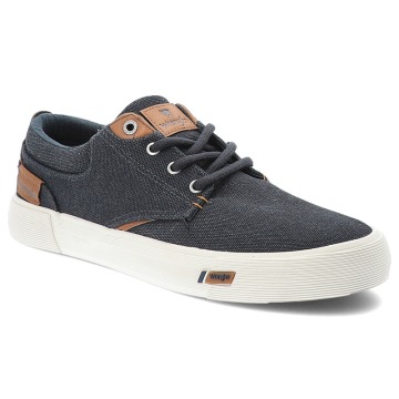 Trampki męskie Wrangler, materiałowe na płaskiej podeszwie sznurowane, ciemny denim, 20251028-27F