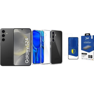 Smartfon Samsung Galaxy S24 5G 8/256GB Czarny (SM-S921BZK) + FlexibleGlass + Etui Clear Case