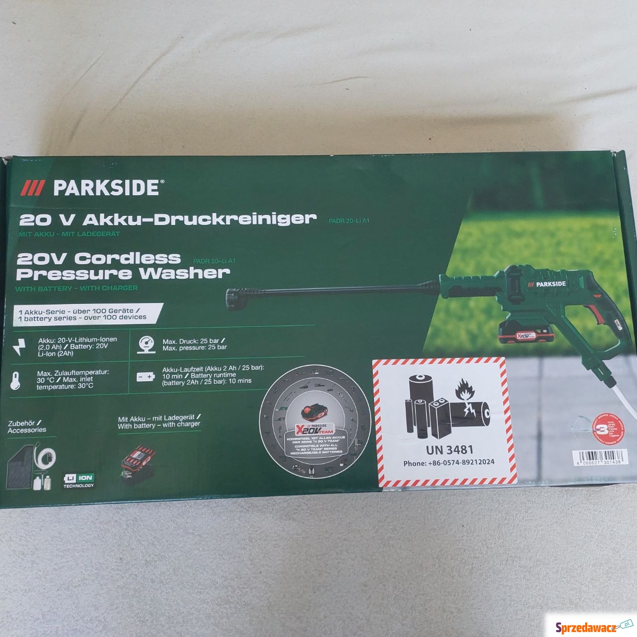 Parkside ciśnieniowa myjka aku...