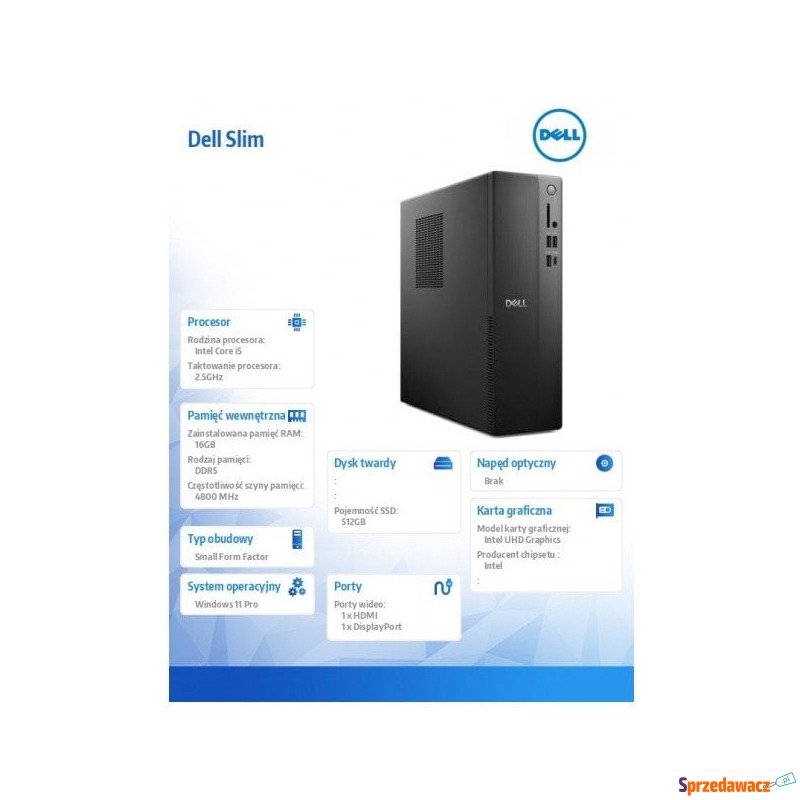 Komputer Dell Slim ECS1250, Core i5-14400, 16... - Komputery stacjonarne - Jelenia Góra