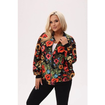 Bluza bomberka MAKOVSKA w streetwearowym wydaniu - print w maki na czarnym tle PLUS SIZE XXL OVERSIZ