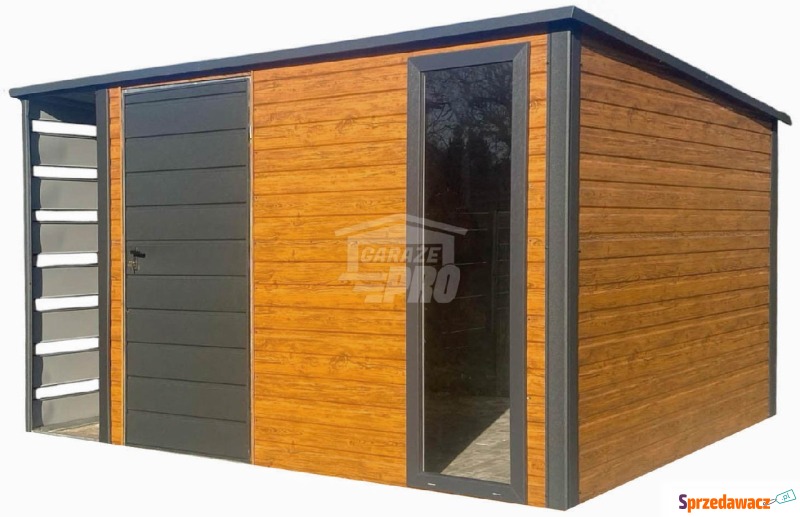 Schowek domek ogrodowy 3,5x3m + wiata 0,7m drzwi... - Altany, domki, namioty - Jastrowie