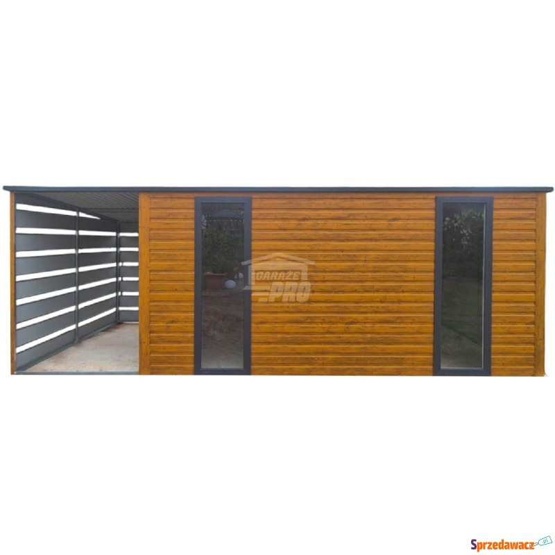 Schowek Domek Ogrodowy 4x2m + wiata 1,5m drzwi... - Altany, domki, namioty - Nysa