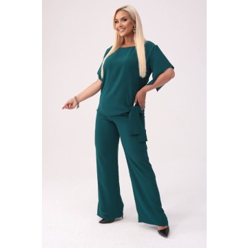 Elegancki komplet Rosa w kolorze butelkowej zieleni bluzka i spodnie na wesele PLUS SIZE XXL WIOSNA
