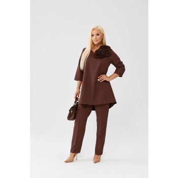 Komplet Violetta w czekoladowym kolorze - elegancja w nowoczesnym wydaniu OVERSIZE PLUS SIZE XXL WIO