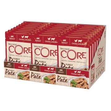 Korzystny pakiet Wellness Core Cat Adult Purely Paté, 48 x 85 g - Kurczak i wołowina