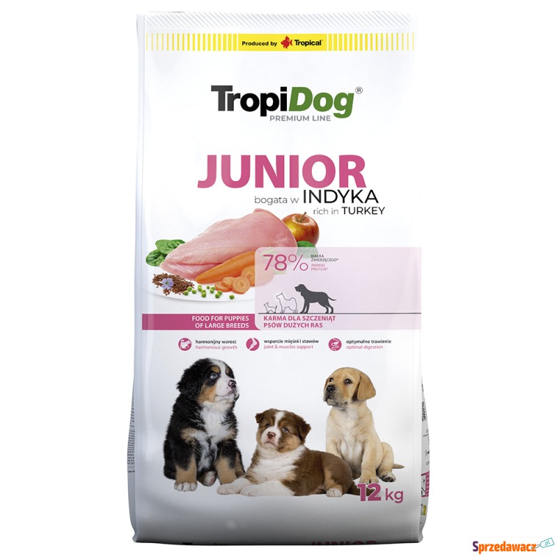 Tropidog Premium Junior Large, indyk i ryż - 2... - Karmy dla psów - Siedlce