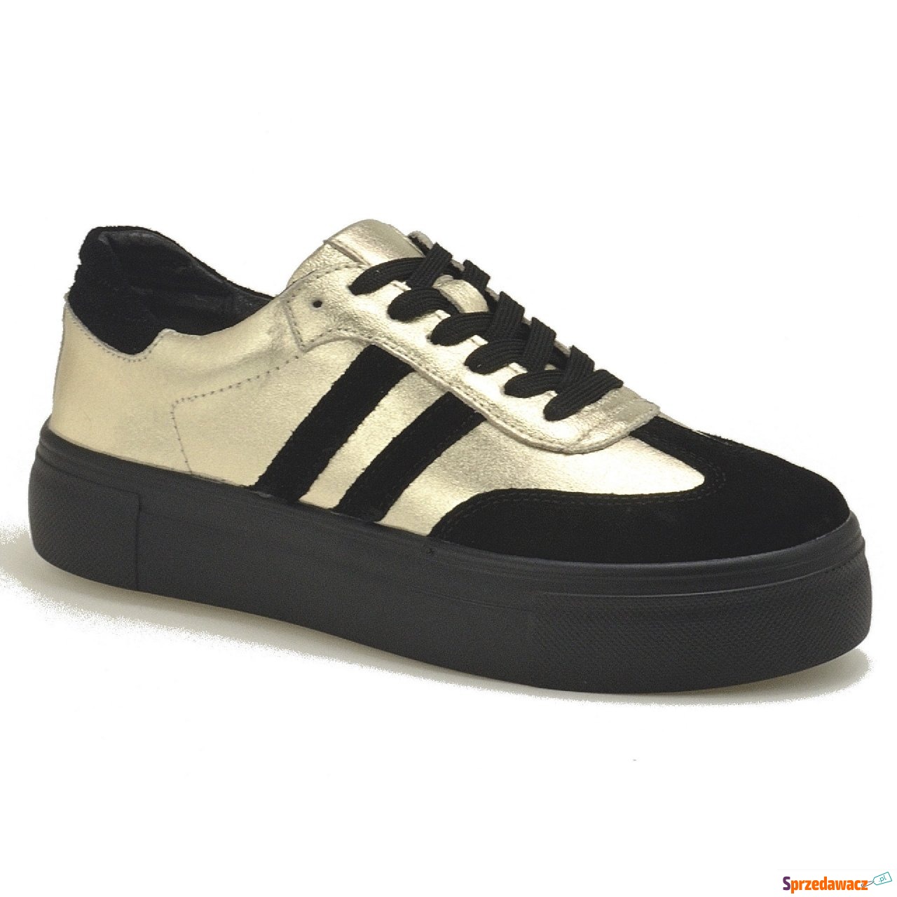 Złote skórzane sneakersy damskie...