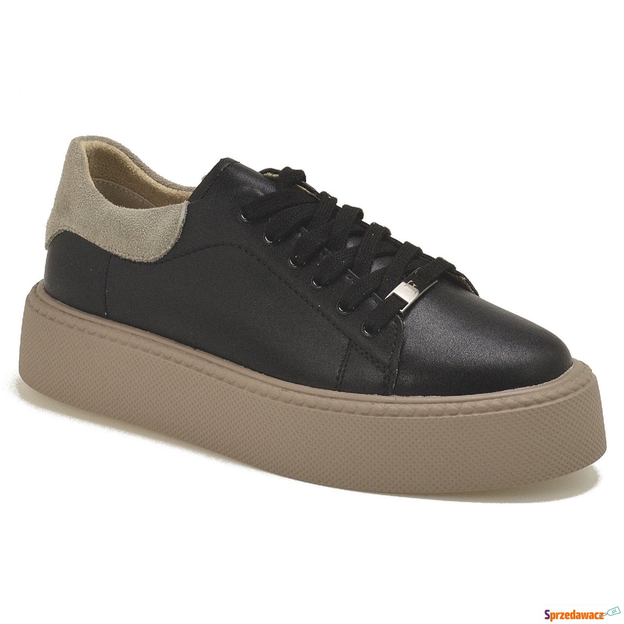 Czarne skórzane sneakersy na p...