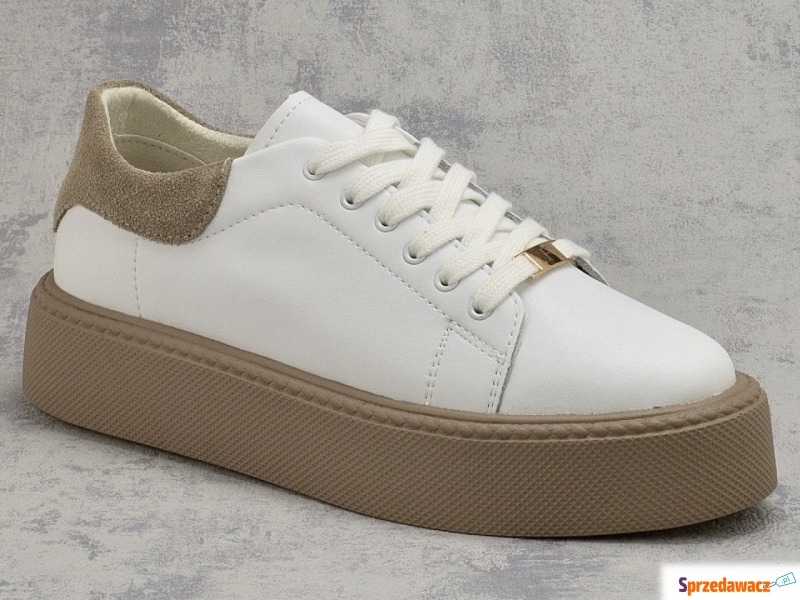 Białe skórzane sneakersy na platformie Filippo... - Półbuty damskie - Grudziądz
