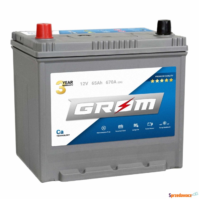 Akumulator Grom Premium 65Ah 670A Japan Lewy Plus... - Akumulatory - Opole