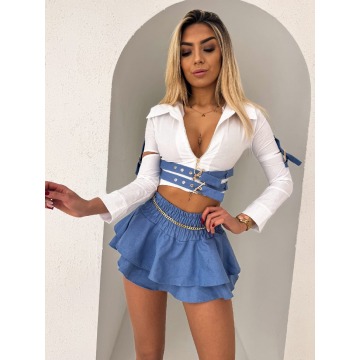 
Szorty z falbanami jeansowe niebieskie Betty W10 (Wariant rozmiar + kolor: M/L; Kolor: Niebieski)

