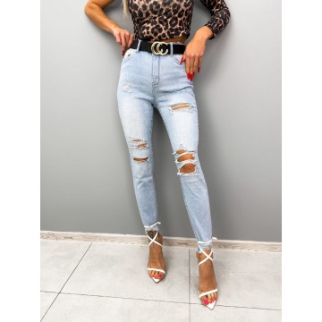 
Spodnie jasne jeansowe z dziurami 160 (Wariant rozmiar + kolor: XL; Kolor: Niebieski)
