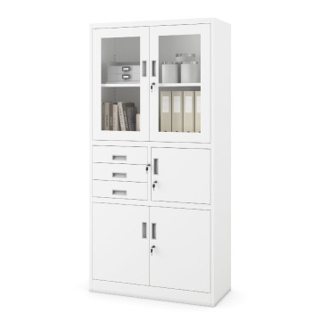 Szafa biurowa metalowa z sejfem, szklane drzwi, biała, 900x1850x400 mm: FILIP