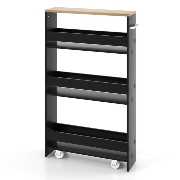 Wąski regał na kółkach 48 x 12,5 x 81 cm czarny ze srebrnym uchwytem