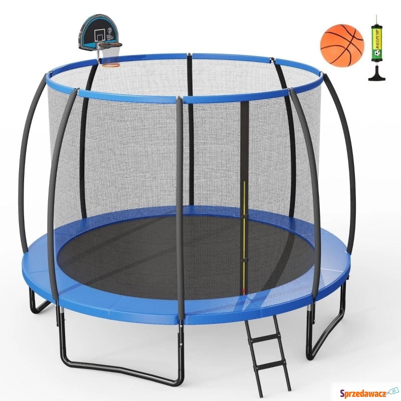 Trampolina ogrodowa z siatką i obręczami do k... - Trampoliny ogrodowe - Koszalin
