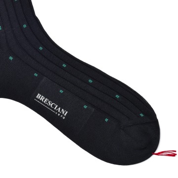 Bresciani granatowe bawełniane skarpetki męskie w zielone kwadraty L