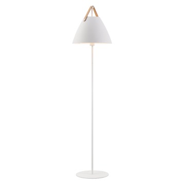 SELSEY Lampa podłogowa Strap 153,7 cm biała ze skórzanym paskiem - Genesis