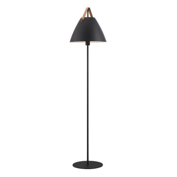 SELSEY Lampa podłogowa Strap 153,7 cm czarna ze skórzanym paskiem - Genesis
