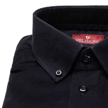 Granatowa sztruksowa koszula męska VAN THORN z małym kołnierzem button down szyta na zamówienie 50