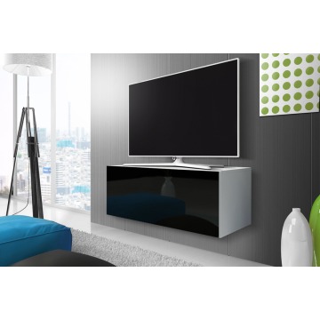 SELSEY Szafka RTV Celrise 100 cm Biały mat / Czarny połysk z oświetleniem LED - Genesis