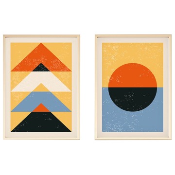 SELSEY Zestaw 2 obrazów Bodenass 50x35 cm wielokolorowe trójkąty i koło - Genesis