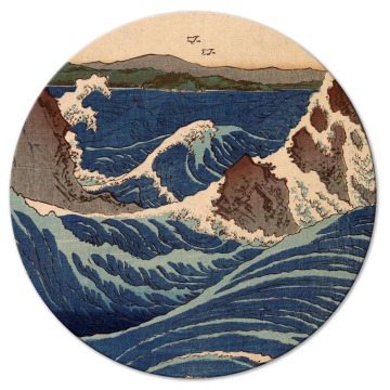 SELSEY Obraz okrągły Drzeworyt japoński Utagawa Hiroshige wielka niebieska fala  - Genesis