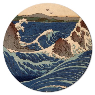 SELSEY Obraz okrągły Drzeworyt japoński Utagawa Hiroshige wielka niebieska fala  - Genesis