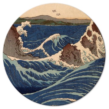 SELSEY Obraz okrągły Drzeworyt japoński Utagawa Hiroshige wielka niebieska fala  - Genesis