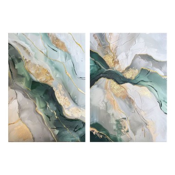 SELSEY Zestaw 2 obrazów Aventurine 70x50 cm z ręcznie malowanymi elementami - Genesis
