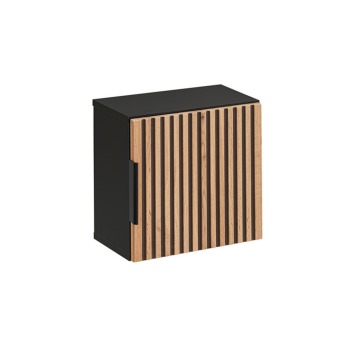 SELSEY Szafka łazienkowa wisząca Ossolies górna 35 cm czarna/dąb lamele - Genesis