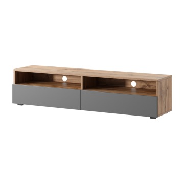 SELSEY Szafka RTV z dwiema szufladami Rednaw 140 cm Dąb wotan / Szary połysk - Genesis