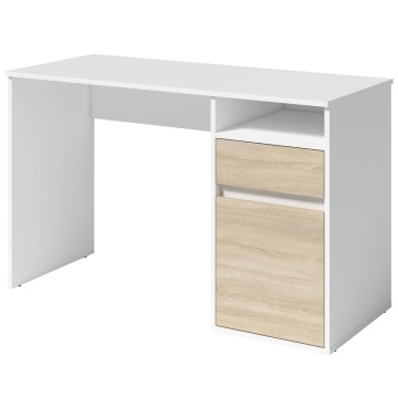 SELSEY Biurko Billa z szufladą i szafką 120 cm biały / dąb sonoma - Genesis