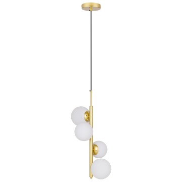 SELSEY Lampa wisząca Cordel x4 mosiężna z białymi kloszami - Genesis