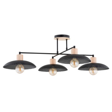 SELSEY Lampa wisząca Kobe czarna z drewnianymi wstawkami x4 - Genesis