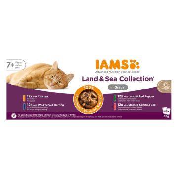 IAMS Advanced Nutrition Senior Land & Sea Collection w sosie - Pakiet mieszany 2 (4 smaki), 96 x 85 