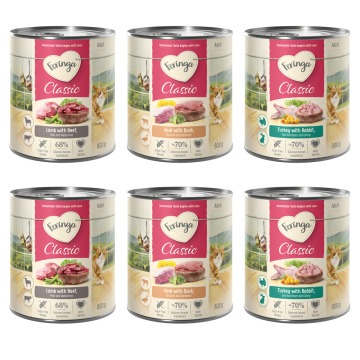 Pakiet mieszany Feringa Classic Meat Menü, 24 x 800 g  - Pakiet mieszany 2: Królik i indyk, Jagnięci