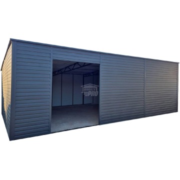 Garaż blaszany - hala magazynowa 9x6m - Otwór - antracyt - dach spad w tył GP571