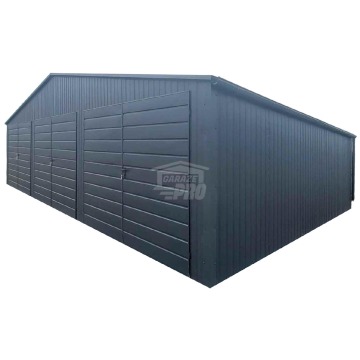 Garaż blaszany 10x6m - 3x Brama - Rynny - Antracyt - Dach dwuspadowy GP601