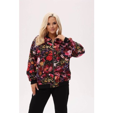 Kurtka bomberka Bloom - florystyczny print z akcentem ważek PLUS SIZE XXL OVERSIZE WIOSNA