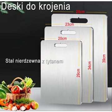 Deska do krojenia stal nierdzewna plus tytan, 3szt.+ ściereczka