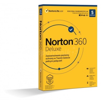 Ochrona i bezpieczeństwo danych Norton 360 Deluxe BOX PL 5 - device - licencja na rok