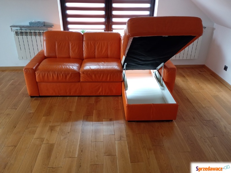 Pomarańczowy narożnik Helvetia Furniture, nat... - Sofy, fotele, komplety... - Zebrzydowice