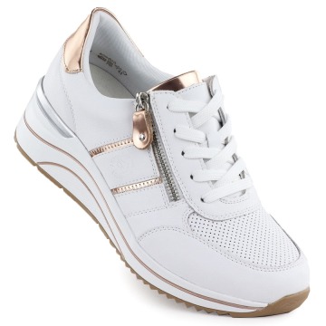 Skórzane sneakersy damskie na koturnie białe Remonte Rieker D0T04-80