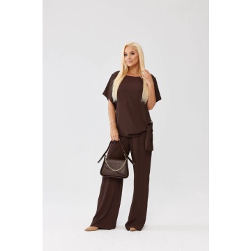 Elegancki komplet Rosa bluzka i spodnie w kolorze gorzkiej czekolady OVERSIZE PLUS SIZE XXL WIOSNA