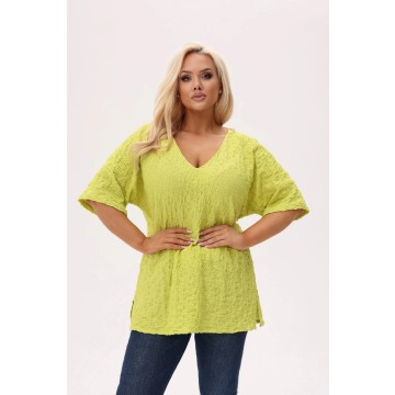 Kimonowa bluzka Zaria o marszczonej teksturze - Limonkowa Energia PLUS SIZE XXL OVERSIZE WIOSNA