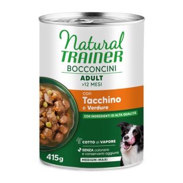 Korzystny pakiet Natural Trainer Bocconcini Adult Medium i Maxi Chunks, 2 x 415 g - Indyk