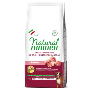 Natural Trainer No Grain Adult Medium & Maxi, z wieprzowiną - 2 x 12 kg