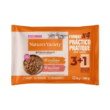 Nature's Variety Kitten Bites w sosie, 44 x 70 g - Kurczak i łosoś