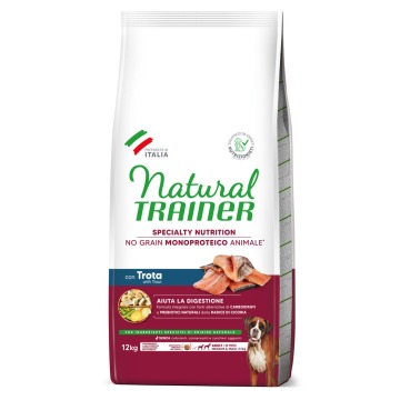 Natural Trainer No Grain Adult Medium & Maxi, z pstrągiem - 2 x 12 kg